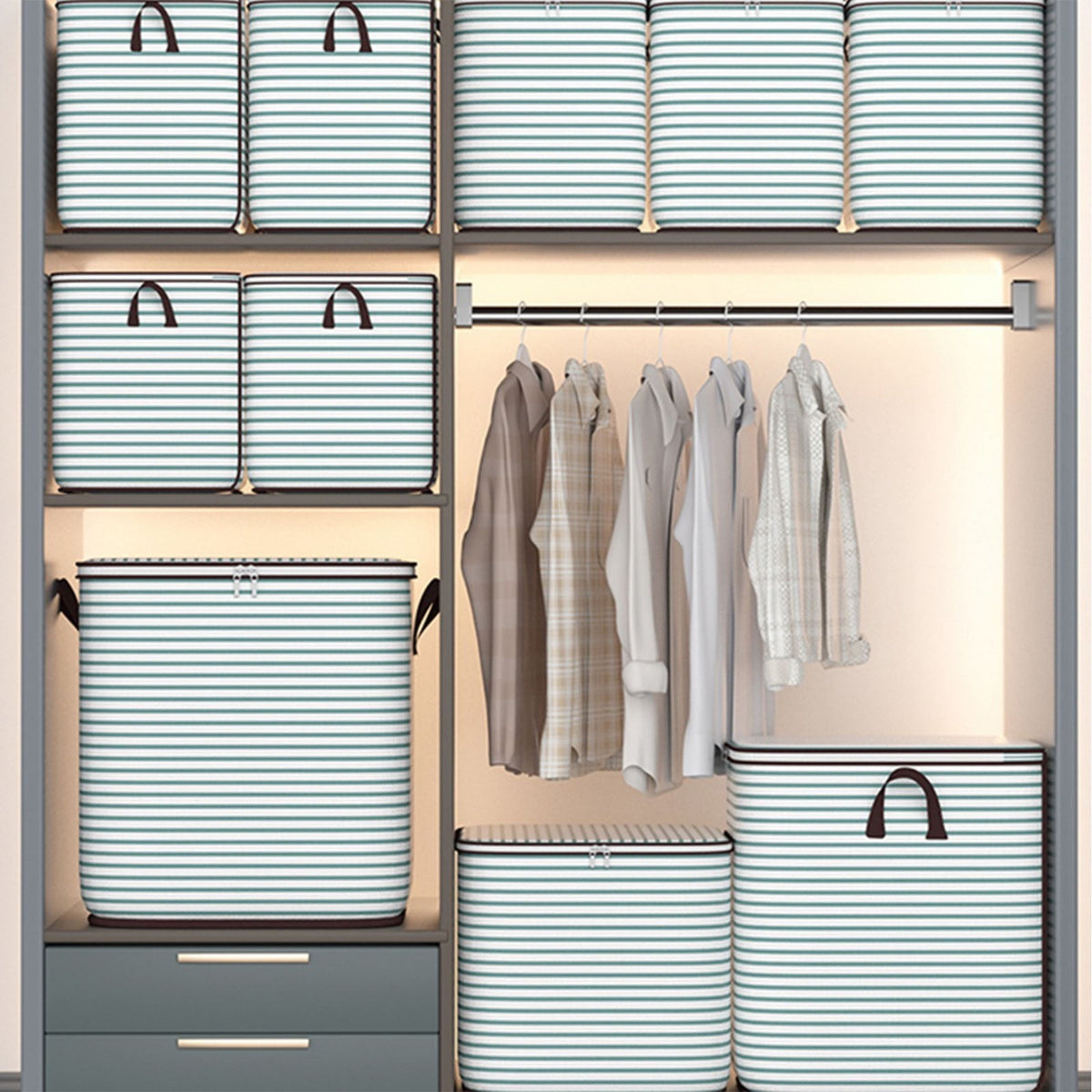 Zippered Fabric Storage Cube with Lid and Side Handles for Bedding - Image 6