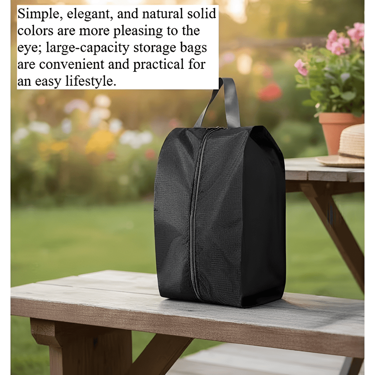 Waterproof Nylon Shoe Bags with Handle and Zipper, Set of Six, Black - Image 6