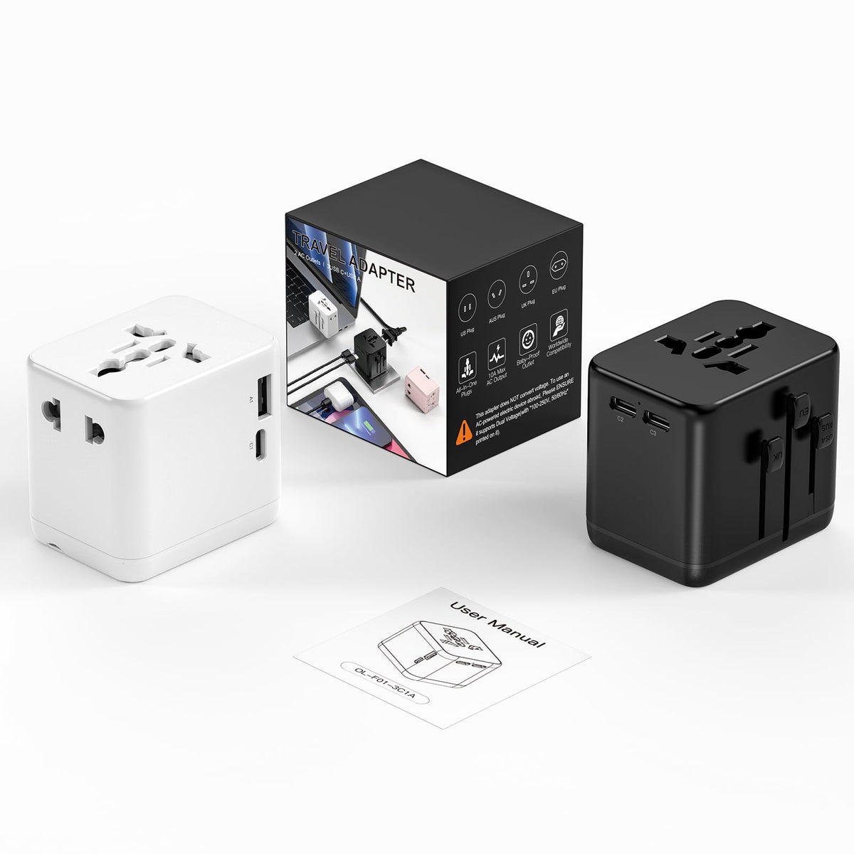 Mini Universal Travel Adapter, Three USB-C, One USB-A and Two AC Outlets - Image 6