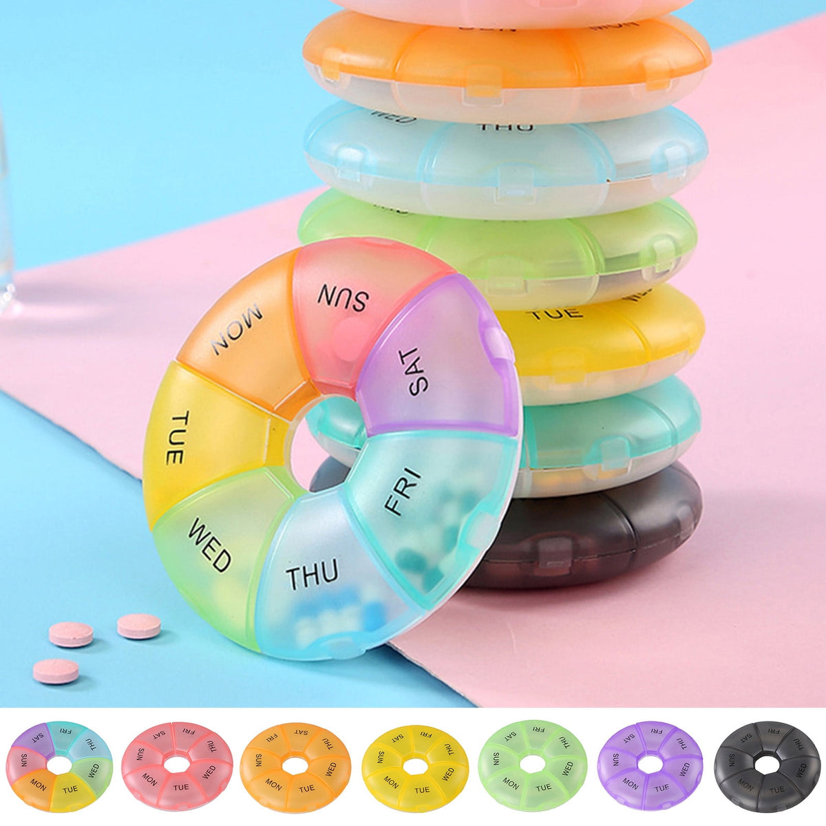 Round Seven-Day Pill Organizer with Detachable Daily Cases - Image 4