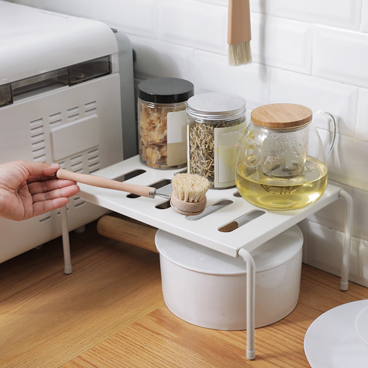 Expandable Cabinet Shelf Organizer, 27.16 x 9.44 x 5.9 Inches, White - Image 5