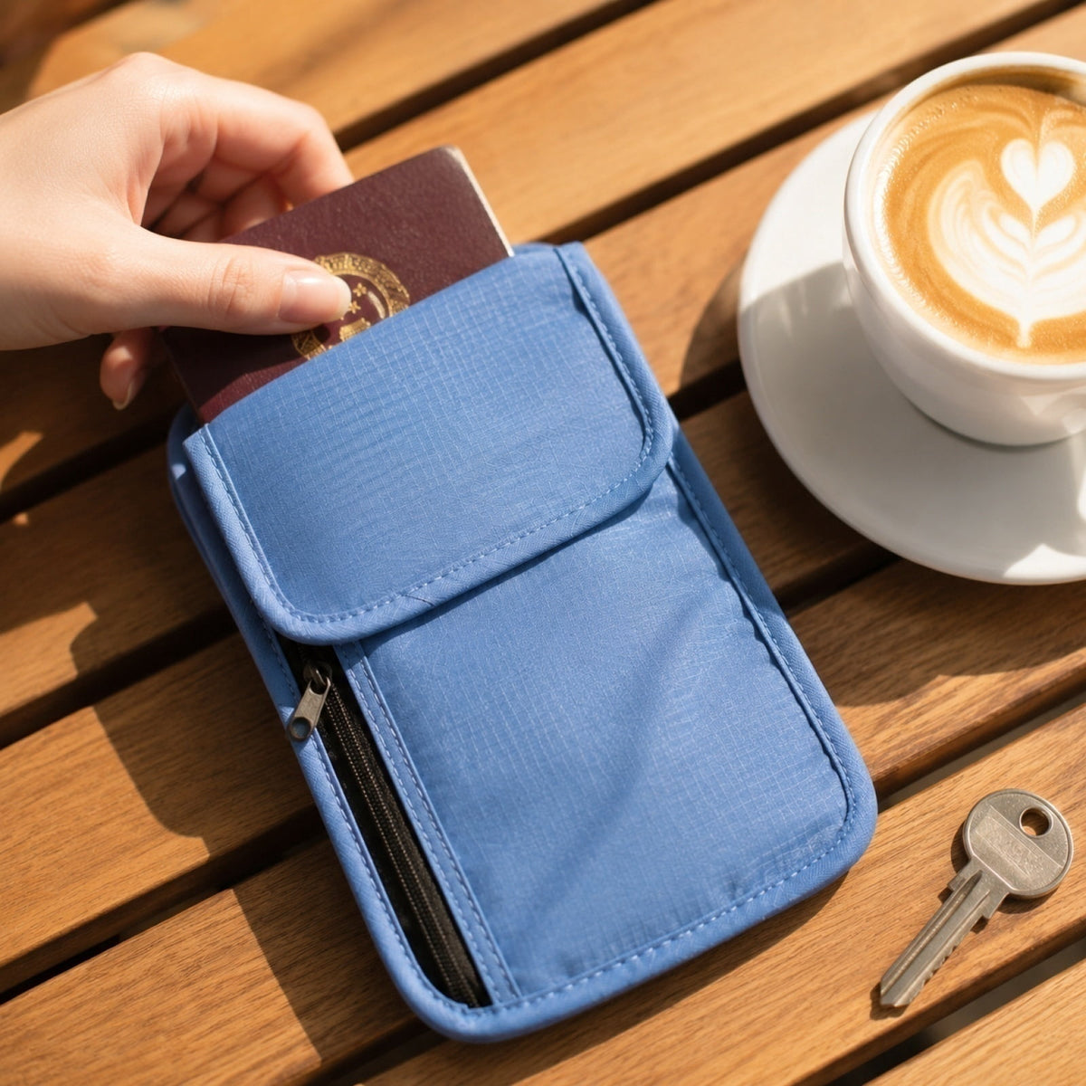 RFID-Blocking Neck Pouch for Passports, Cards and Keys, Blue - Image 5