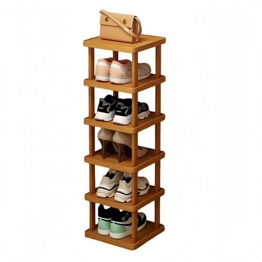 Six-Tier Bamboo Shoe Tower for Narrow Entryways and Closet Corners