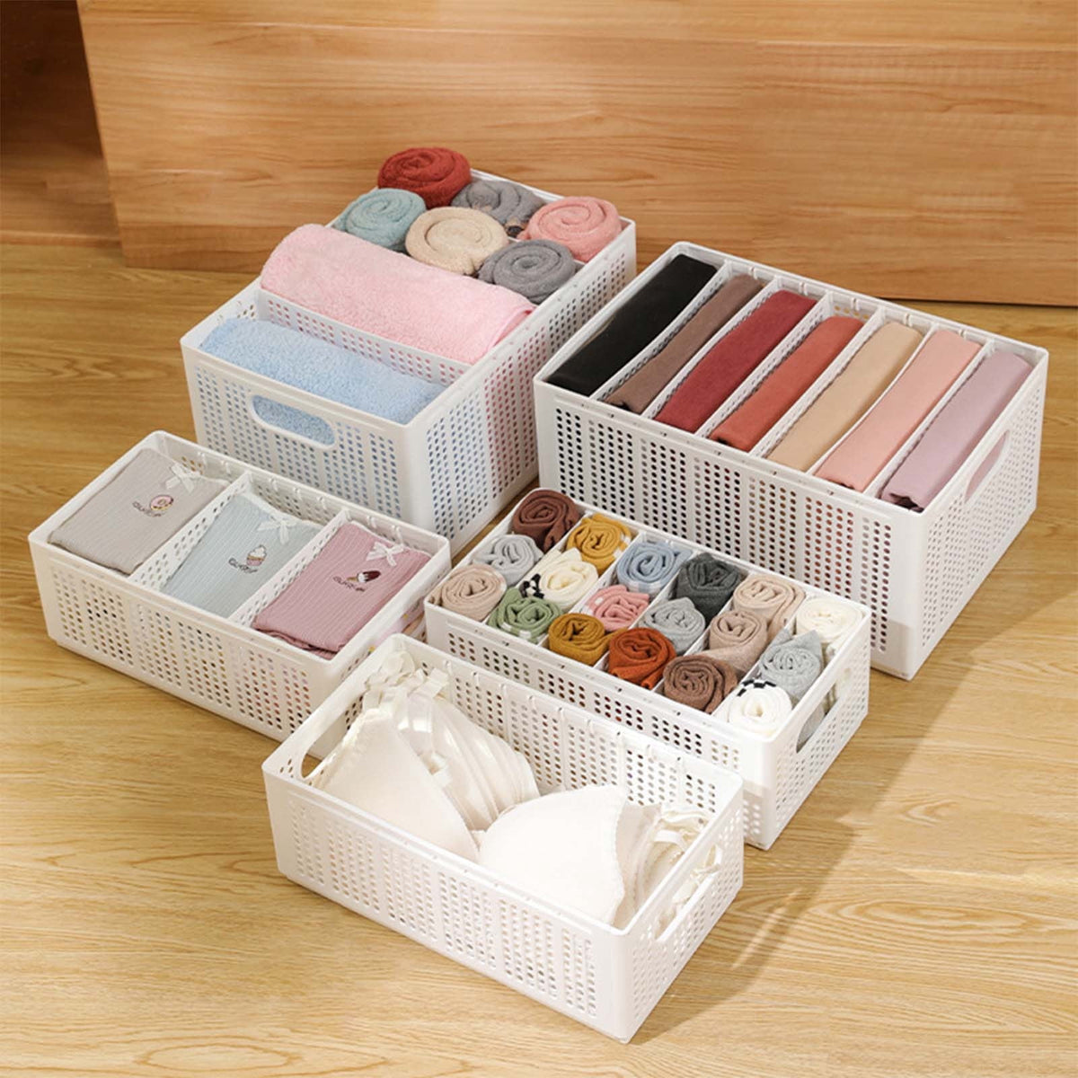 Stackable Drawer Box with Lid and Removable Partition for Folded Clothes - Image 5