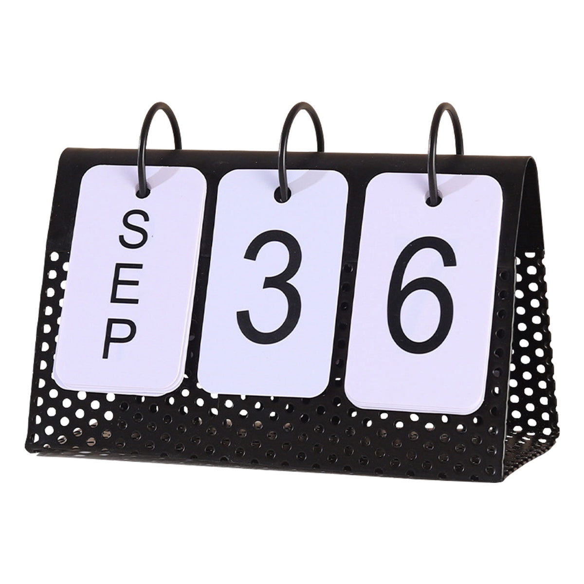 Metal Perpetual Flip Calendar for a Desk, Black Frame with White Cards