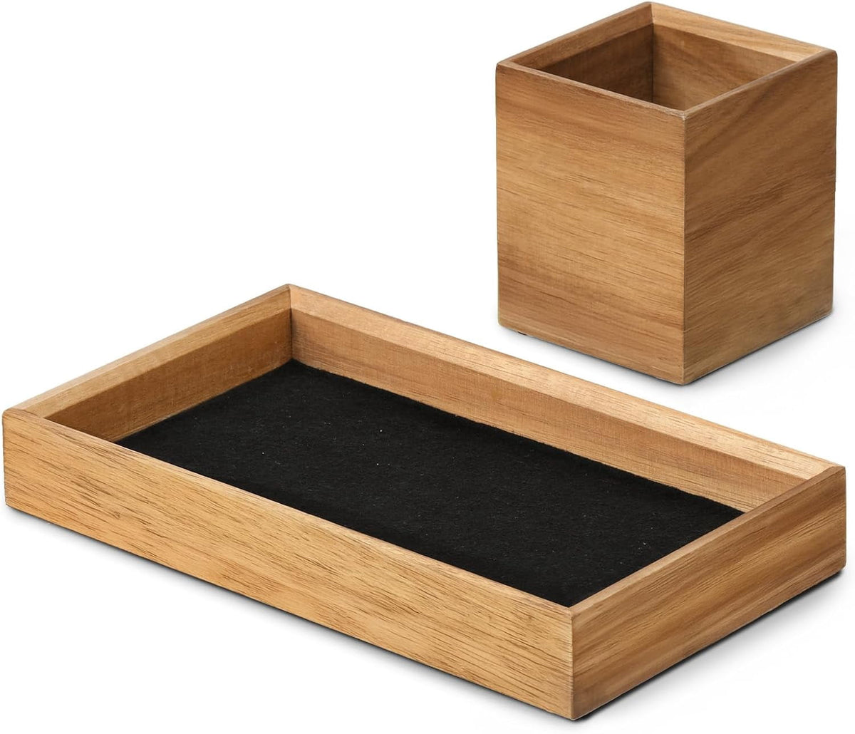Wooden Desk Tray and Pen Holder Set, Felt-Lined, 8.6 x 4.9 Inches