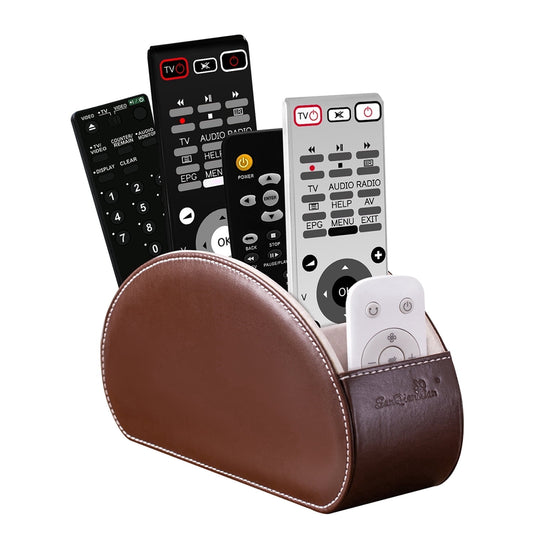 Five-Compartment Faux Leather Caddy for Remotes, Pens and Glasses