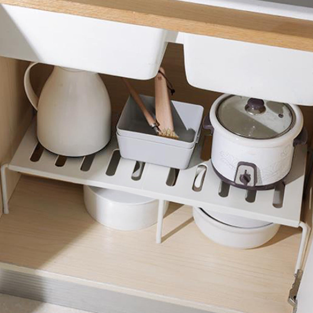 Expandable Cabinet Shelf Organizer, 27.16 x 9.44 x 5.9 Inches, White - Image 2