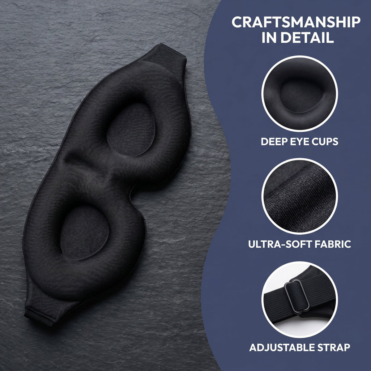 Contoured 3D Sleep Mask for Side Sleepers, Full Blackout, Black - Image 2