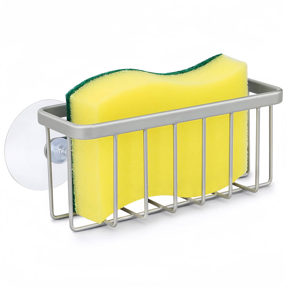 Suction Cup Sink Caddy for Sponges and Scrubbers, Matte Silver