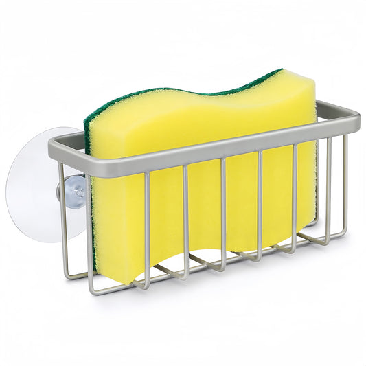 Suction Cup Sink Caddy for Sponges and Scrubbers, Matte Silver