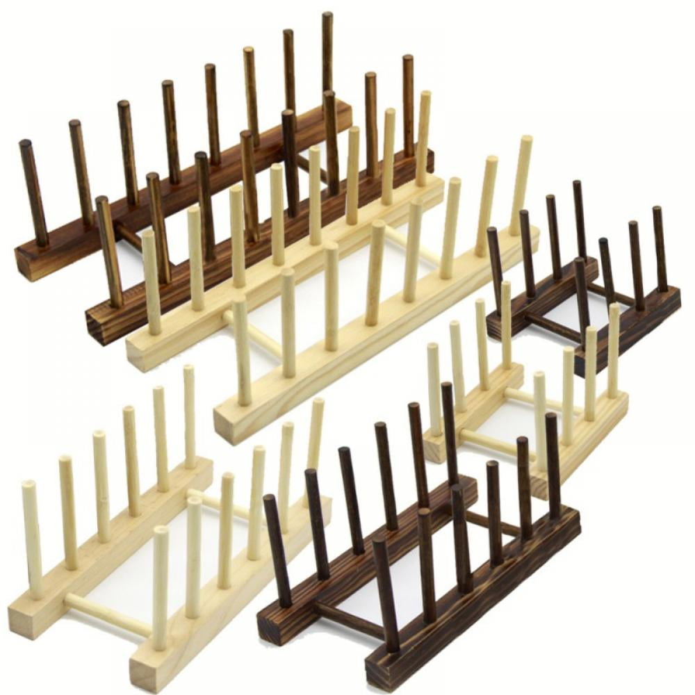 Natural Bamboo Dish Rack with Slots for Plates, Bowls and Pot Lids - Image 5