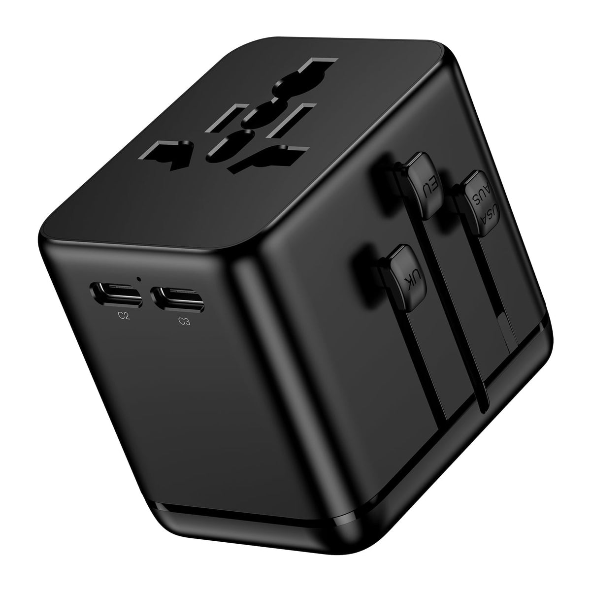Mini Universal Travel Adapter, Three USB-C, One USB-A and Two AC Outlets