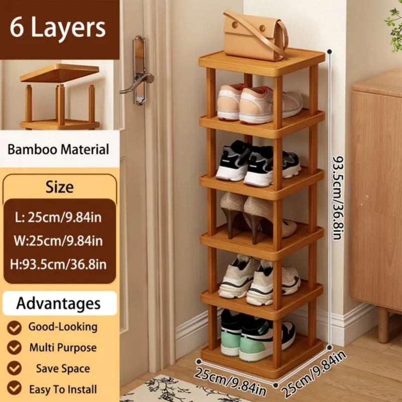 Six-Tier Bamboo Shoe Tower for Narrow Entryways and Closet Corners - Image 5