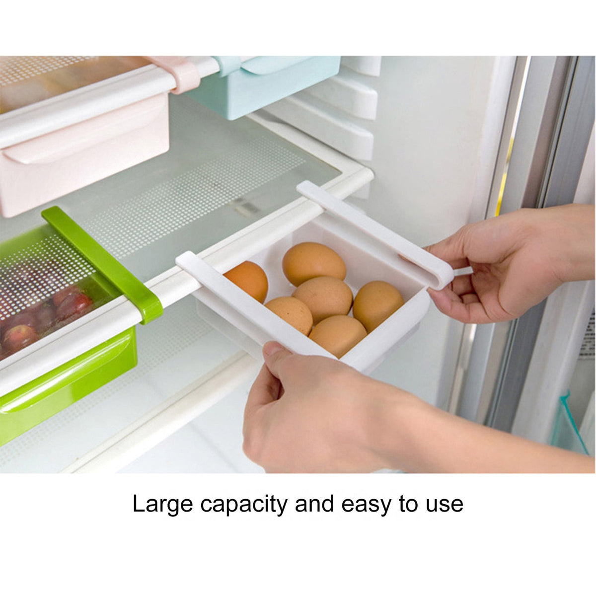 Clear Pull-Out Refrigerator Drawer Bin with Handle, Stackable - Image 4