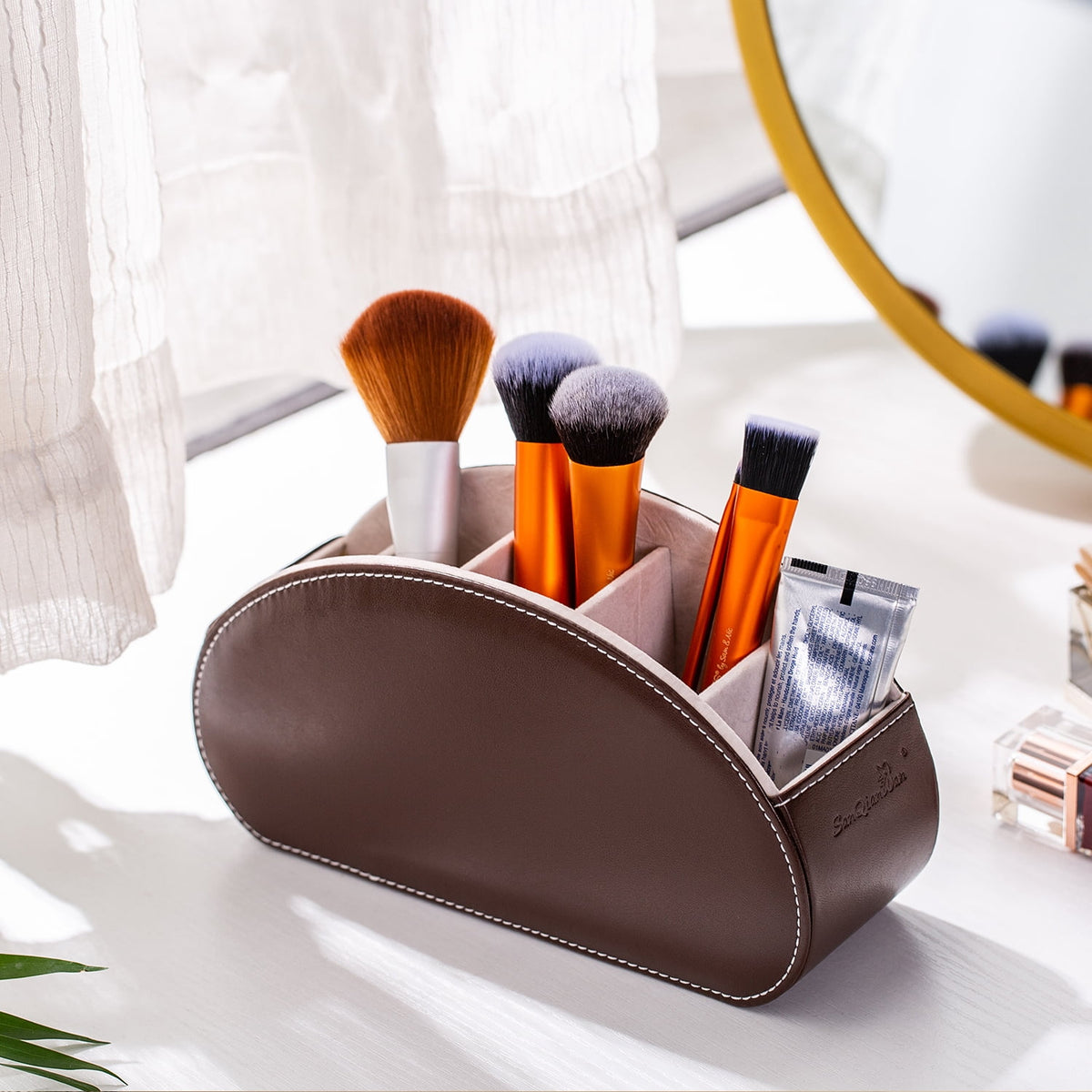 Five-Compartment Faux Leather Caddy for Remotes, Pens and Glasses - Image 4