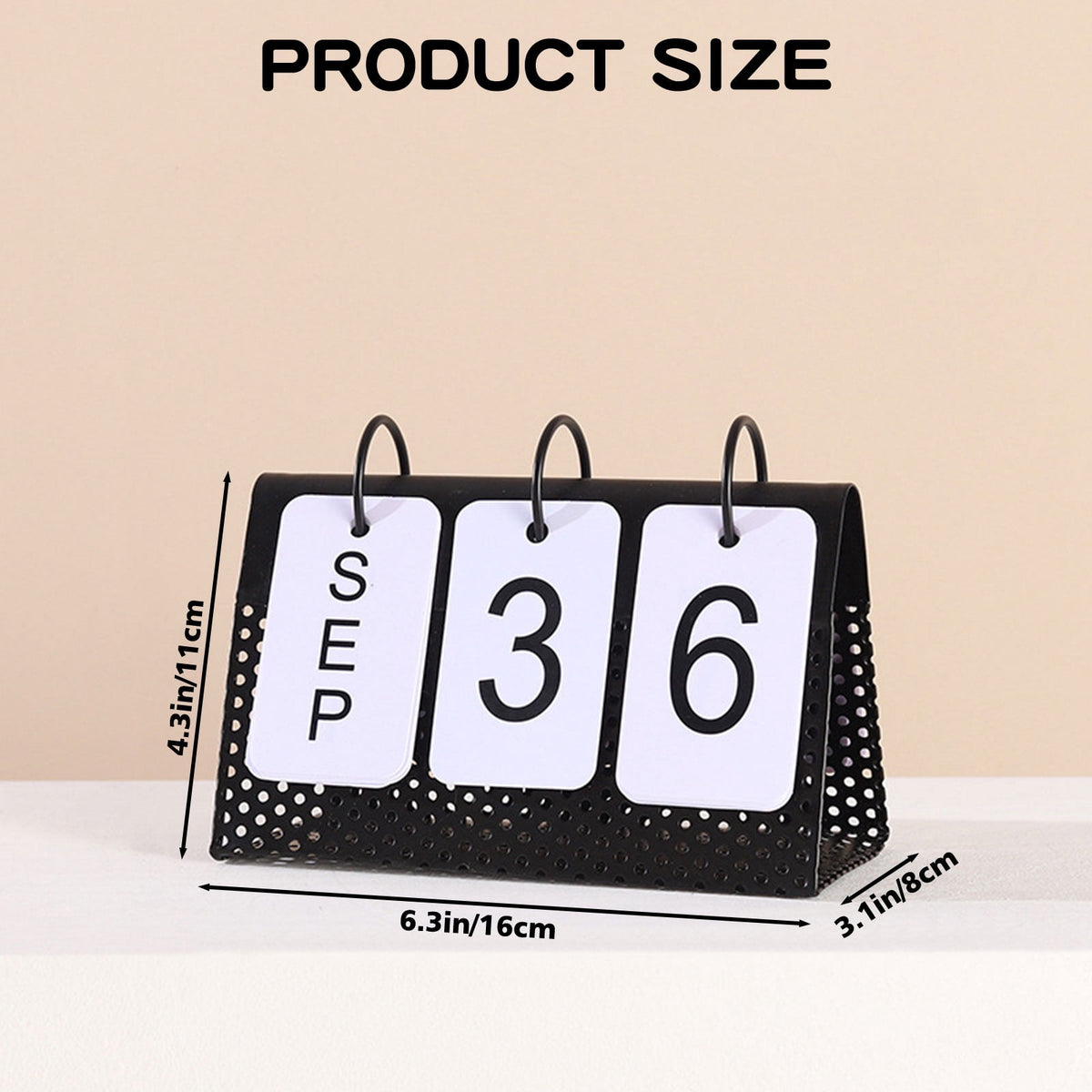 Metal Perpetual Flip Calendar for a Desk, Black Frame with White Cards - Image 2