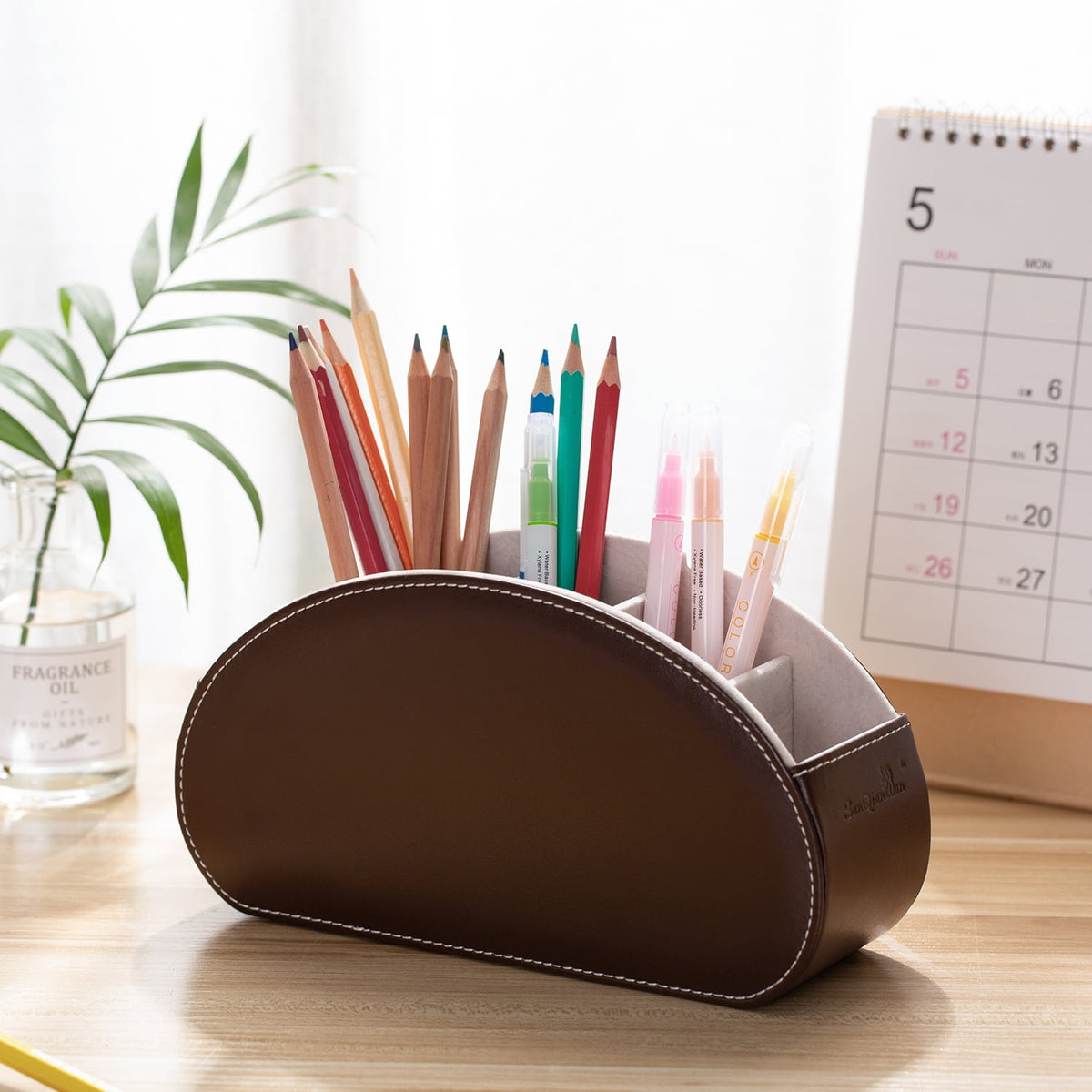 Five-Compartment Faux Leather Caddy for Remotes, Pens and Glasses - Image 2