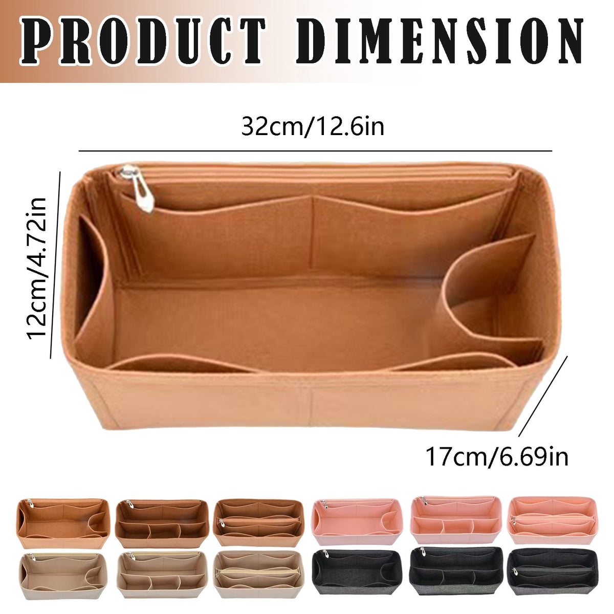 Multi-Pocket Purse Insert Organizer with Handles, 12.6 x 4.7 Inches - Image 2