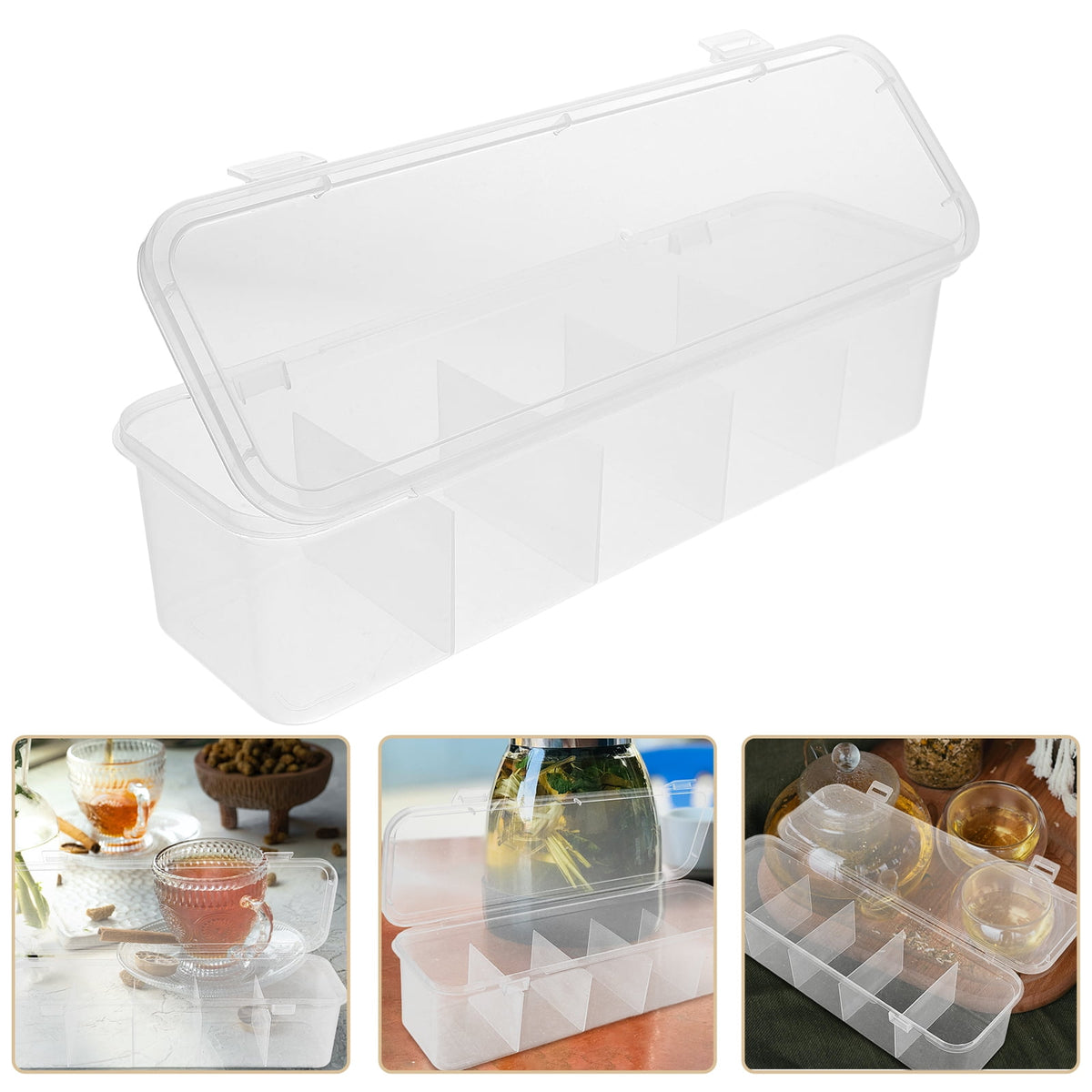 Clear Tea Bag and Sugar Sachet Organizer Box with Compartments - Image 3