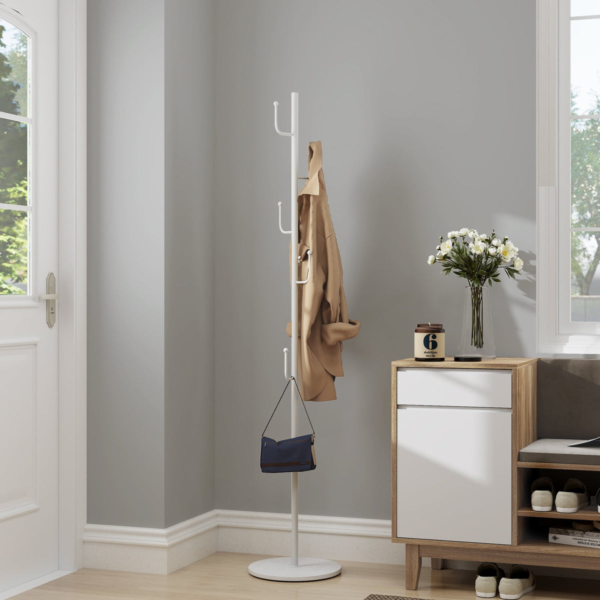 Freestanding Metal Coat Rack, 64.5 Inches Tall, with Round Stone Base - Image 3