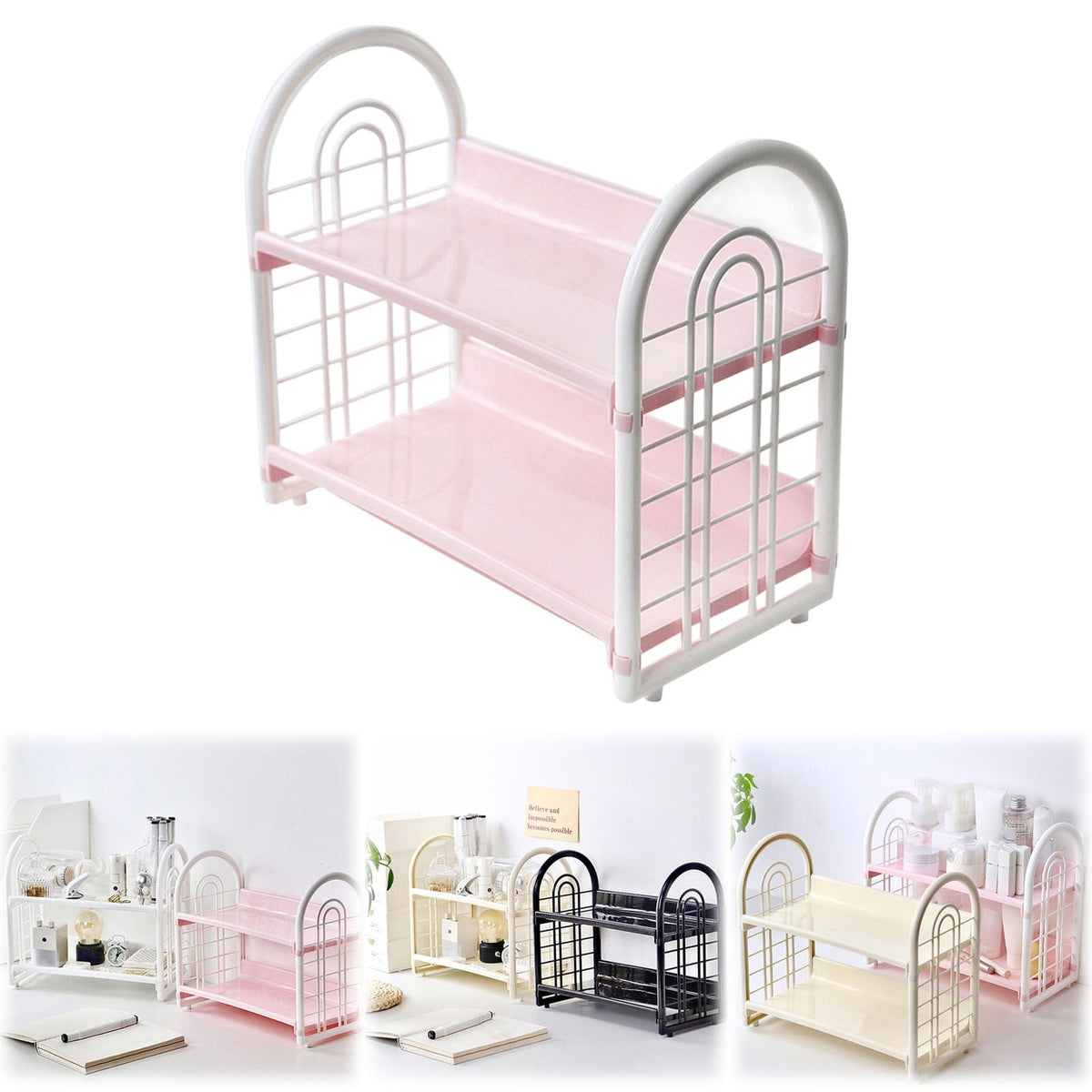 Two-Tier Plastic Desktop Shelf for Books, Files and Stationery - Image 2