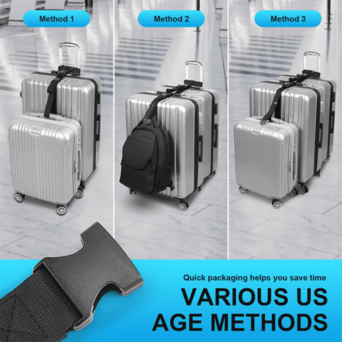 Adjustable Luggage Connector Straps, Two Styles, with Double Buckles - Image 5