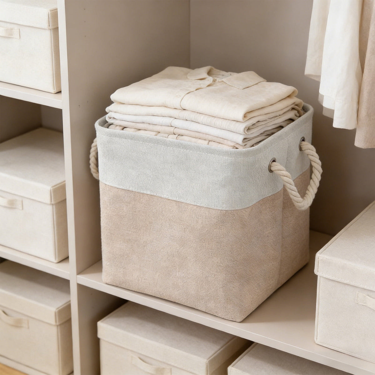 Foldable Linen-Look Storage Cube with Carry Handles, 12 x 12 x 12 Inches - Image 2