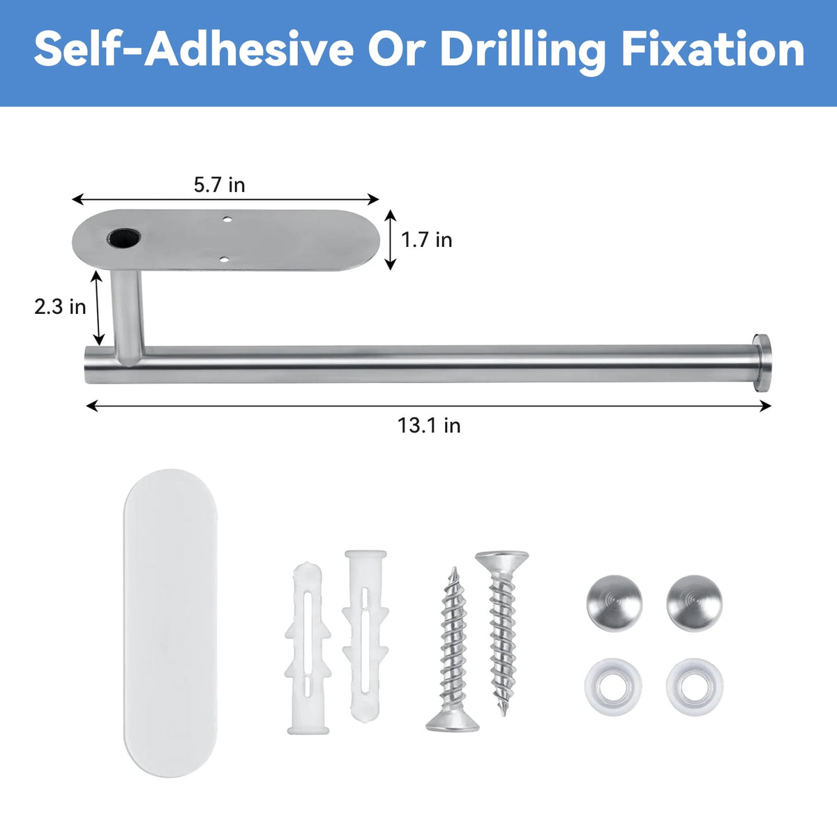 Stainless Steel Paper Towel Holder, Adhesive or Drill Mounted, Silver - Image 4