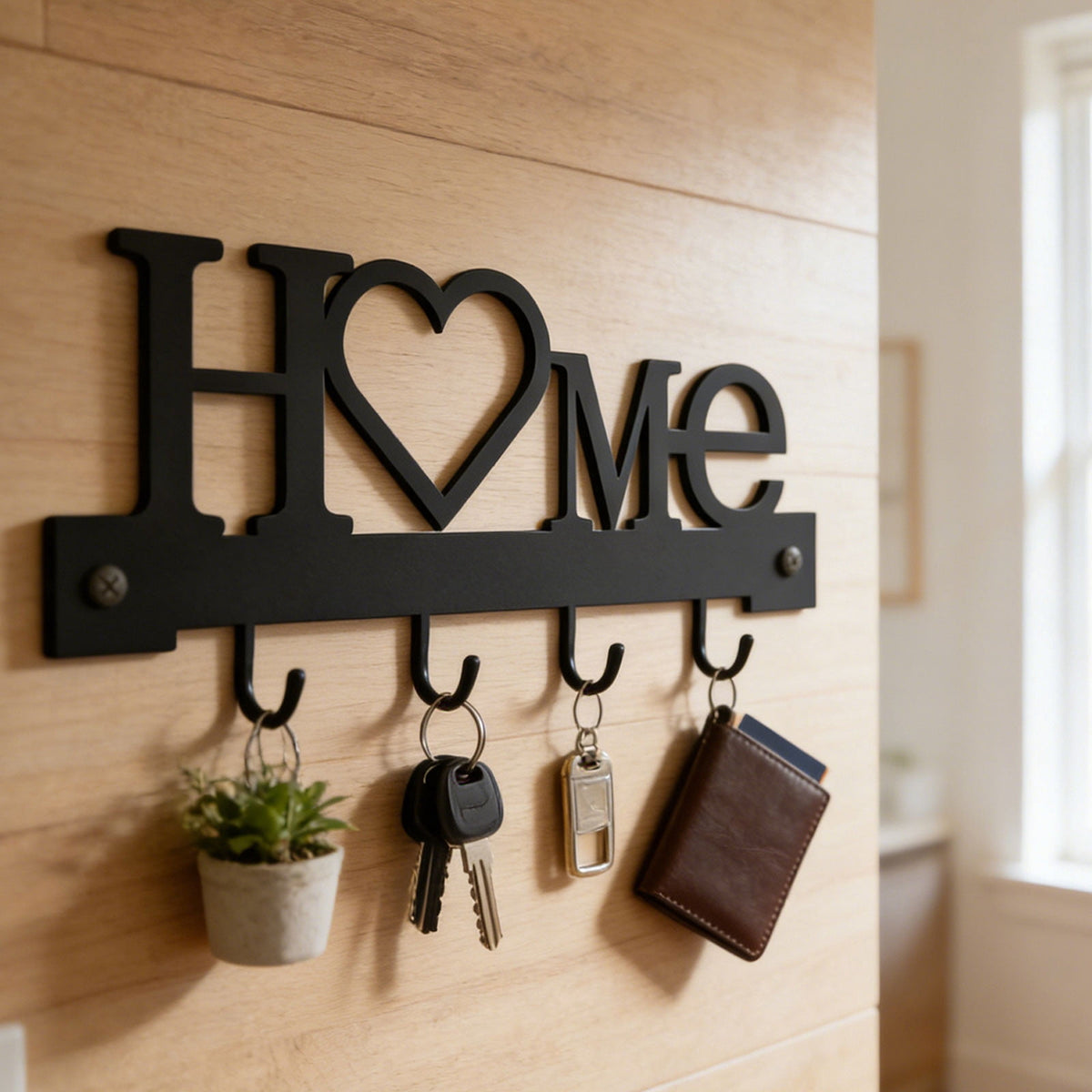Wall-Mounted Iron Key Rack with Four Hooks, 6.89 x 3.23 Inches - Image 6