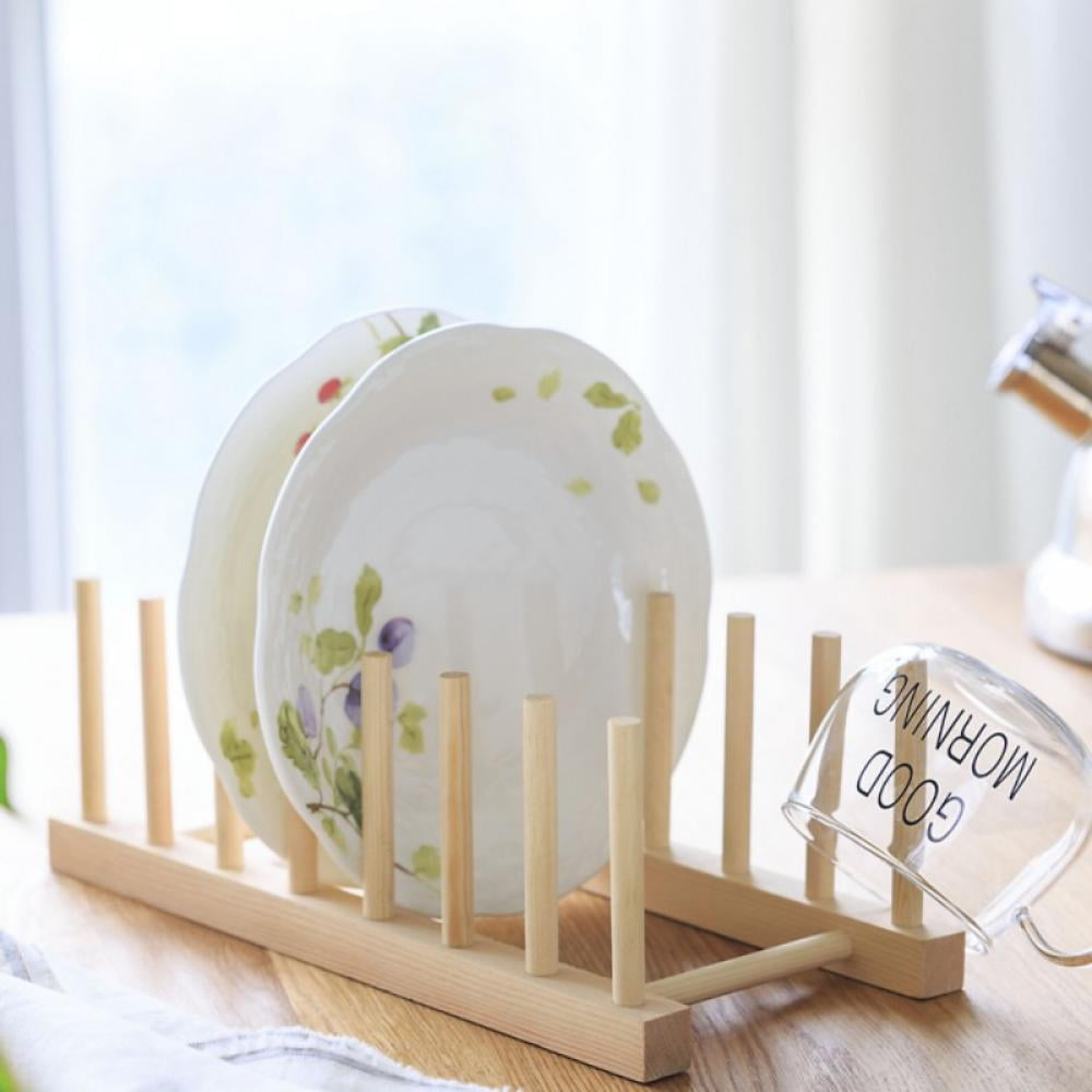 Natural Bamboo Dish Rack with Slots for Plates, Bowls and Pot Lids - Image 3
