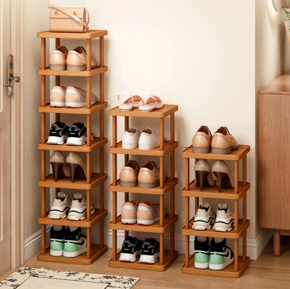 Six-Tier Bamboo Shoe Tower for Narrow Entryways and Closet Corners - Image 3
