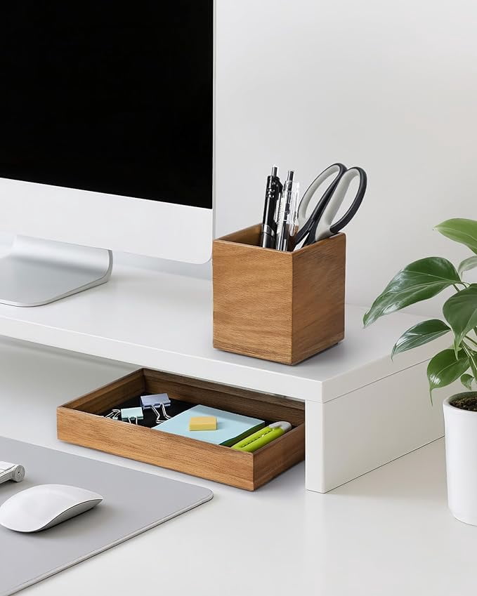 Wooden Desk Tray and Pen Holder Set, Felt-Lined, 8.6 x 4.9 Inches - Image 6
