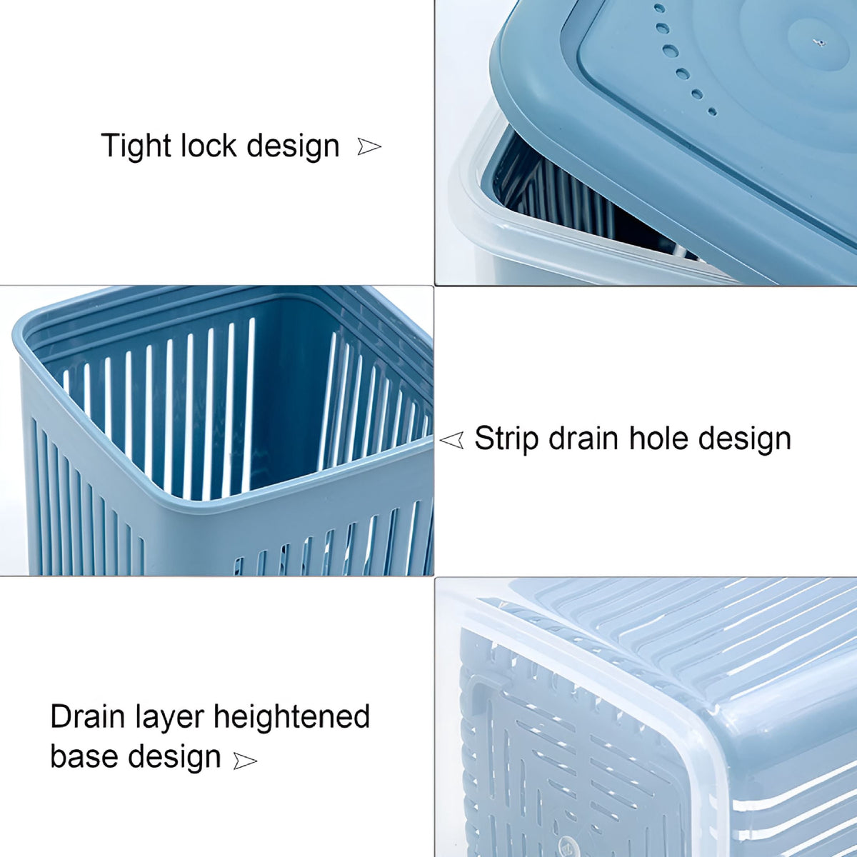 Large Berry Keeper Box with Colander and Leak-Proof Lid, Blue - Image 3