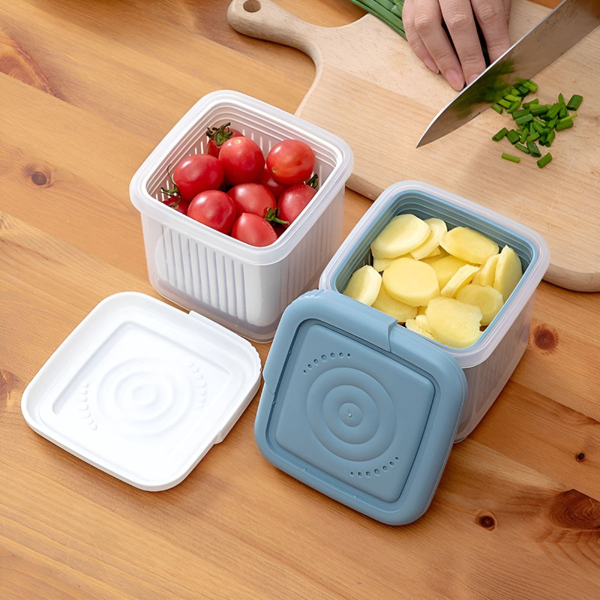 Large Berry Keeper Box with Colander and Leak-Proof Lid, Blue - Image 6
