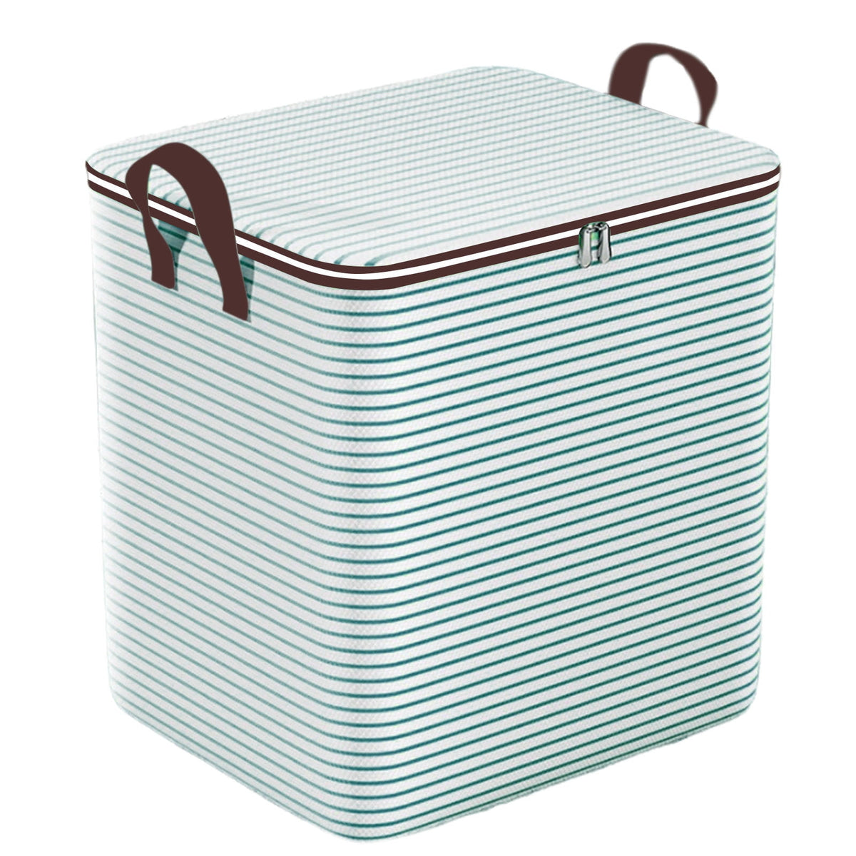 Zippered Fabric Storage Cube with Lid and Side Handles for Bedding