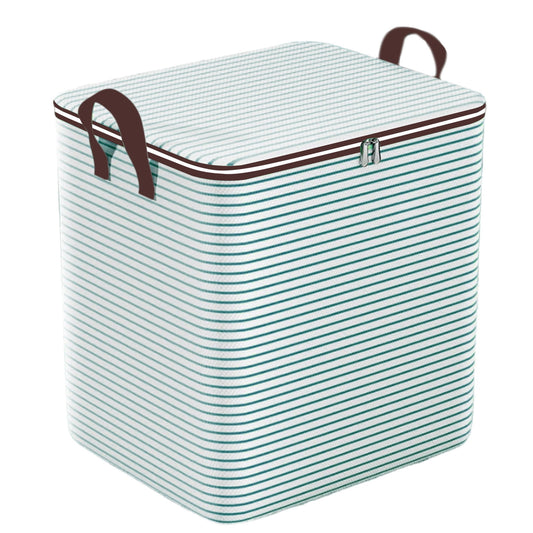 Zippered Fabric Storage Cube with Lid and Side Handles for Bedding