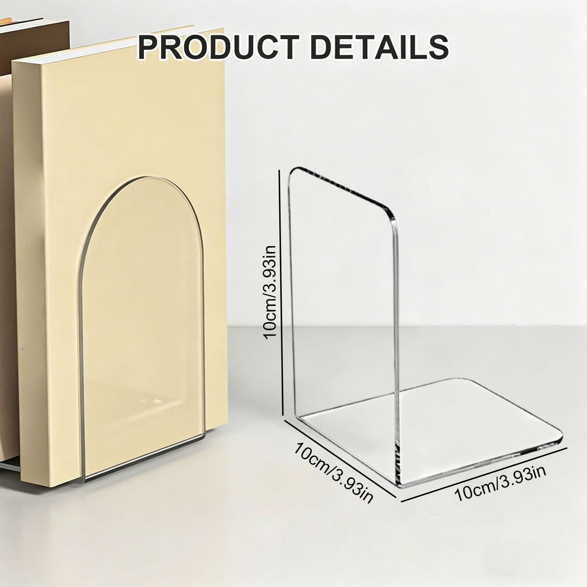 Clear Acrylic L-Shaped Bookends, Set of Two, 3.94 Inches Tall - Image 2