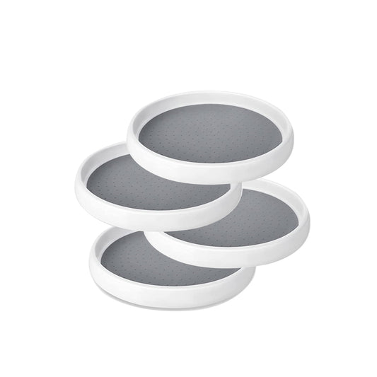 Ten-Inch Rotating Turntable Trays, Set of Four, White and Gray