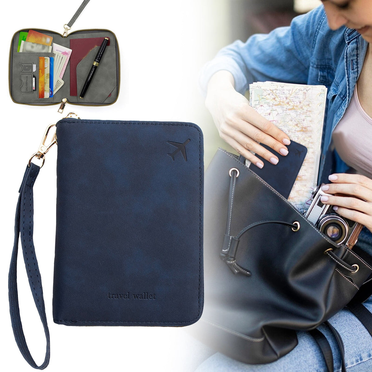 Family Travel Document Organizer with Zipper, 4.33 x 6.1 Inches - Image 2