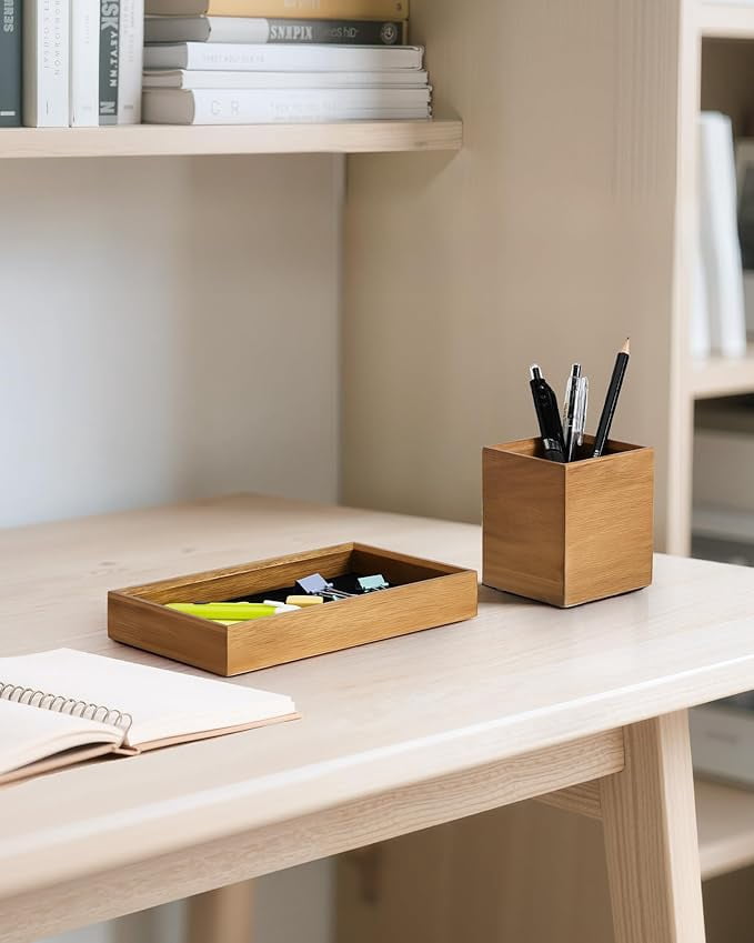 Wooden Desk Tray and Pen Holder Set, Felt-Lined, 8.6 x 4.9 Inches - Image 4