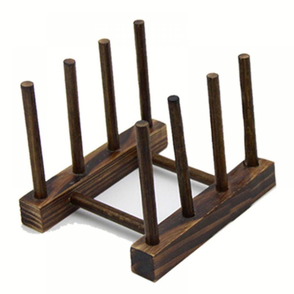Natural Bamboo Dish Rack with Slots for Plates, Bowls and Pot Lids