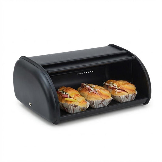 Stainless Steel Roll-Top Bread Box for a Kitchen Counter, Black