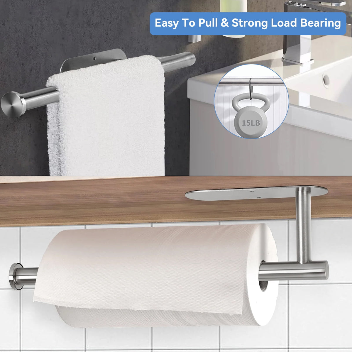 Stainless Steel Paper Towel Holder, Adhesive or Drill Mounted, Silver - Image 5