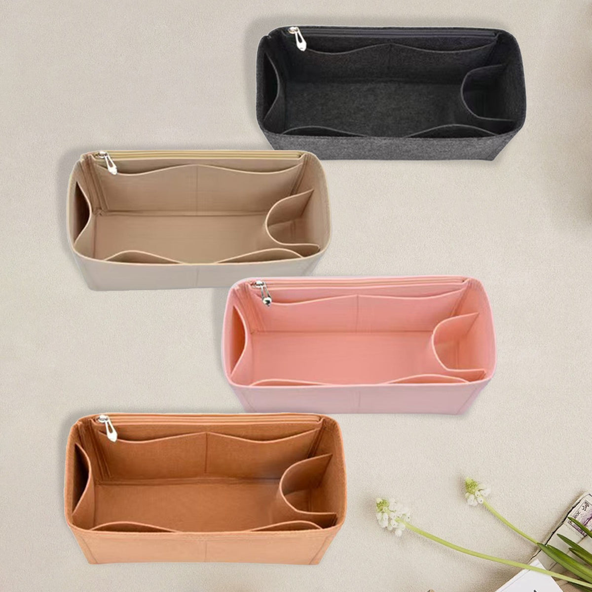 Multi-Pocket Purse Insert Organizer with Handles, 12.6 x 4.7 Inches - Image 3