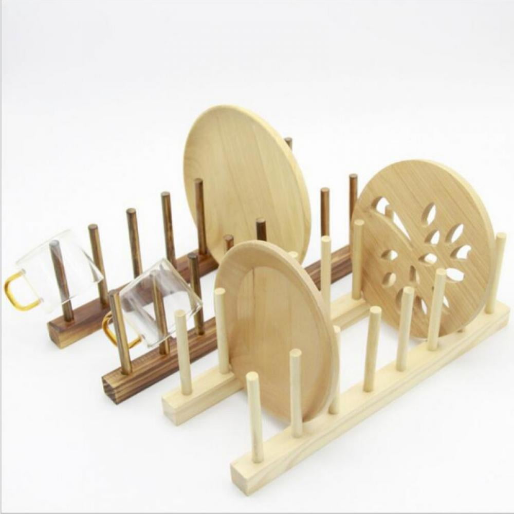 Natural Bamboo Dish Rack with Slots for Plates, Bowls and Pot Lids - Image 6