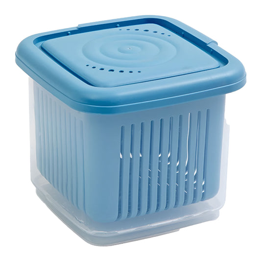Large Berry Keeper Box with Colander and Leak-Proof Lid, Blue