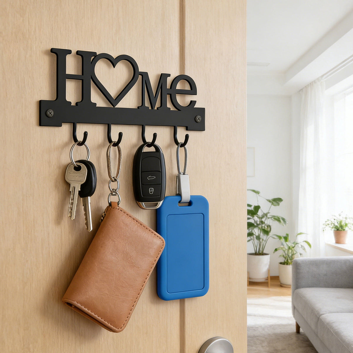 Wall-Mounted Iron Key Rack with Four Hooks, 6.89 x 3.23 Inches - Image 5