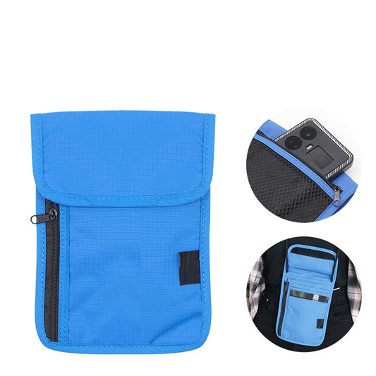 RFID-Blocking Neck Pouch for Passports, Cards and Keys, Blue