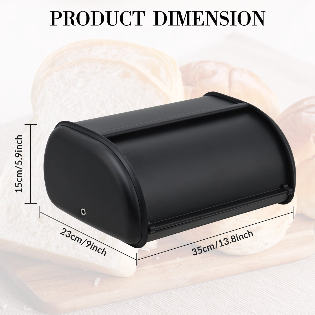 Stainless Steel Roll-Top Bread Box for a Kitchen Counter, Black - Image 2